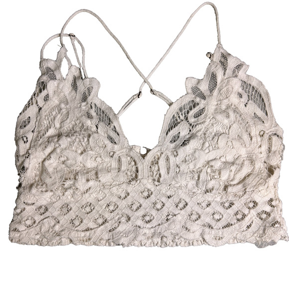 Free People Lace Bralette Womens XS Black Criss Cross Back Boho Feminine Dainty - Picture 3 of 6